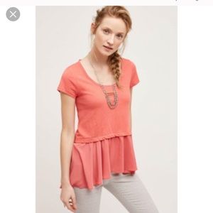 Anthropologie Coral Peplum Tee